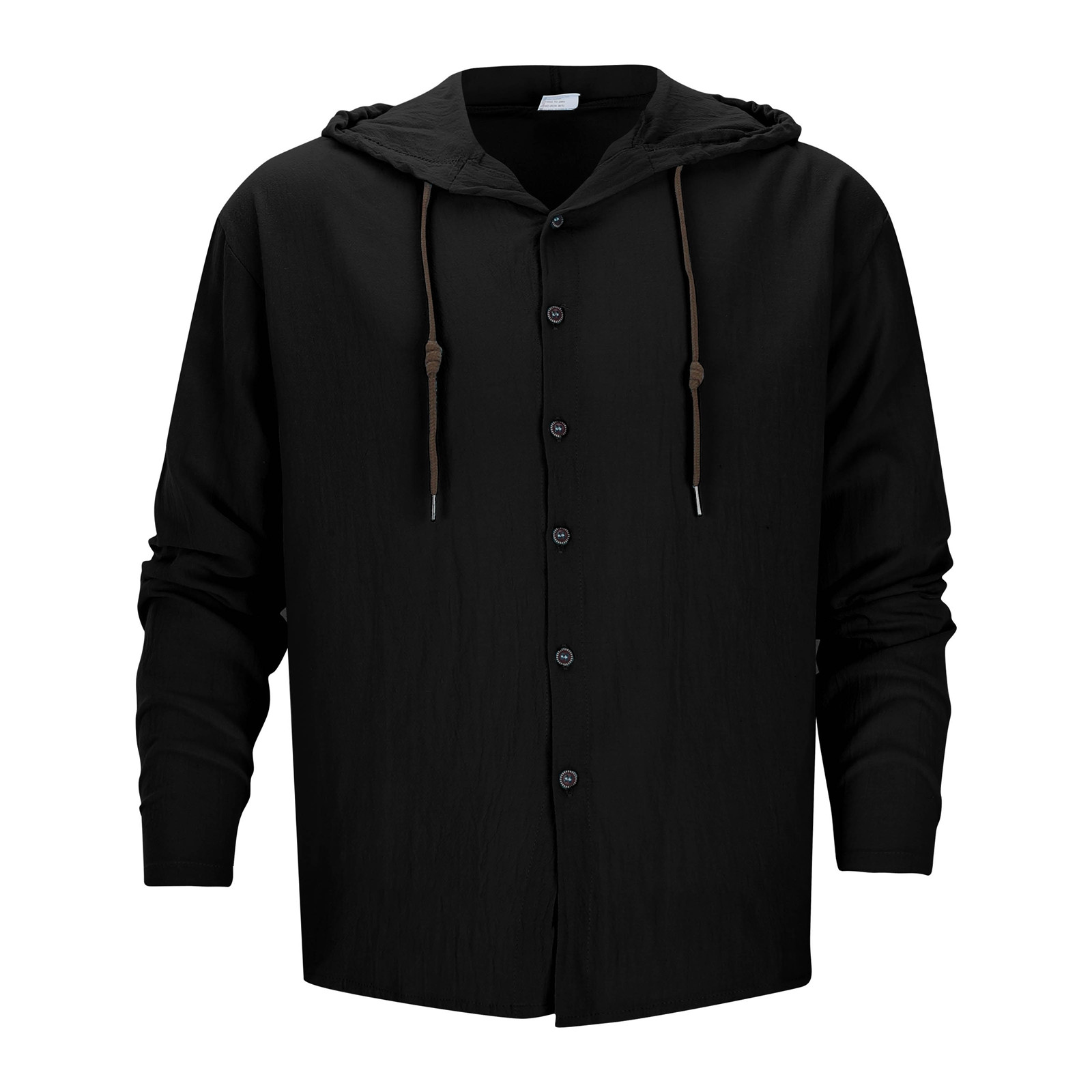 thumbnail image 2 of Camisa de lino con botones y capucha para hombre: manga larga, lengüetas para remangar, botones de madera, ropa de playa/casual, tallas S-XXXL, 2 of 8
